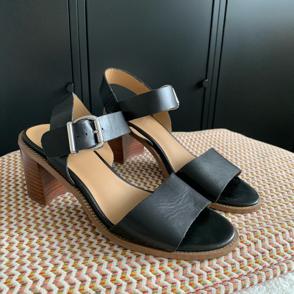 Franco Sarto Black Leather Sandals Block Low Heels